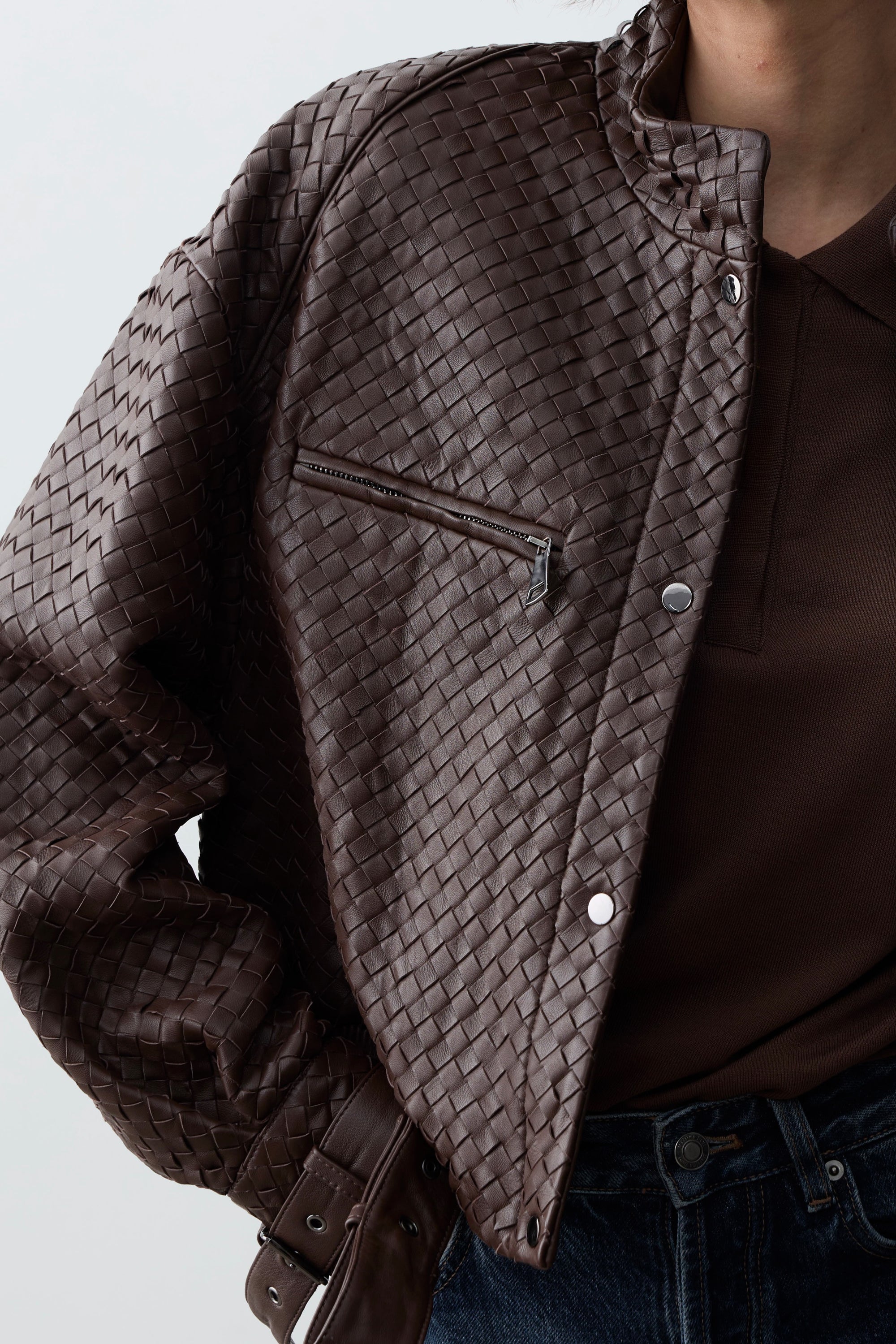 Bridget Örgü Deri Ceket-Kahve