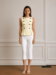 Dahlia Buttoned Waist Accent Blouse - Yellow