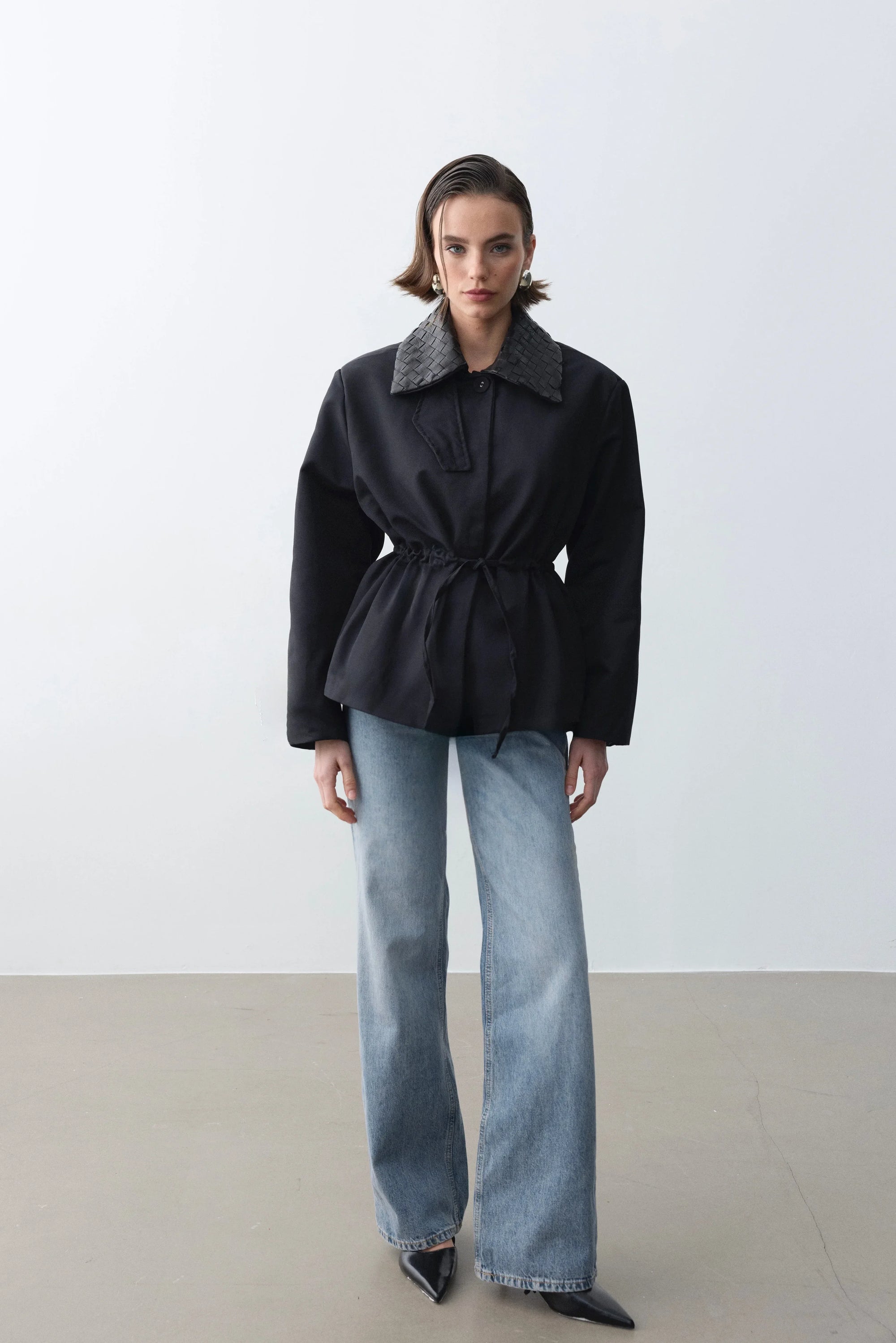 Milena Deri Yakalı Trench-Siyah - Sümeyye Kaçmaz