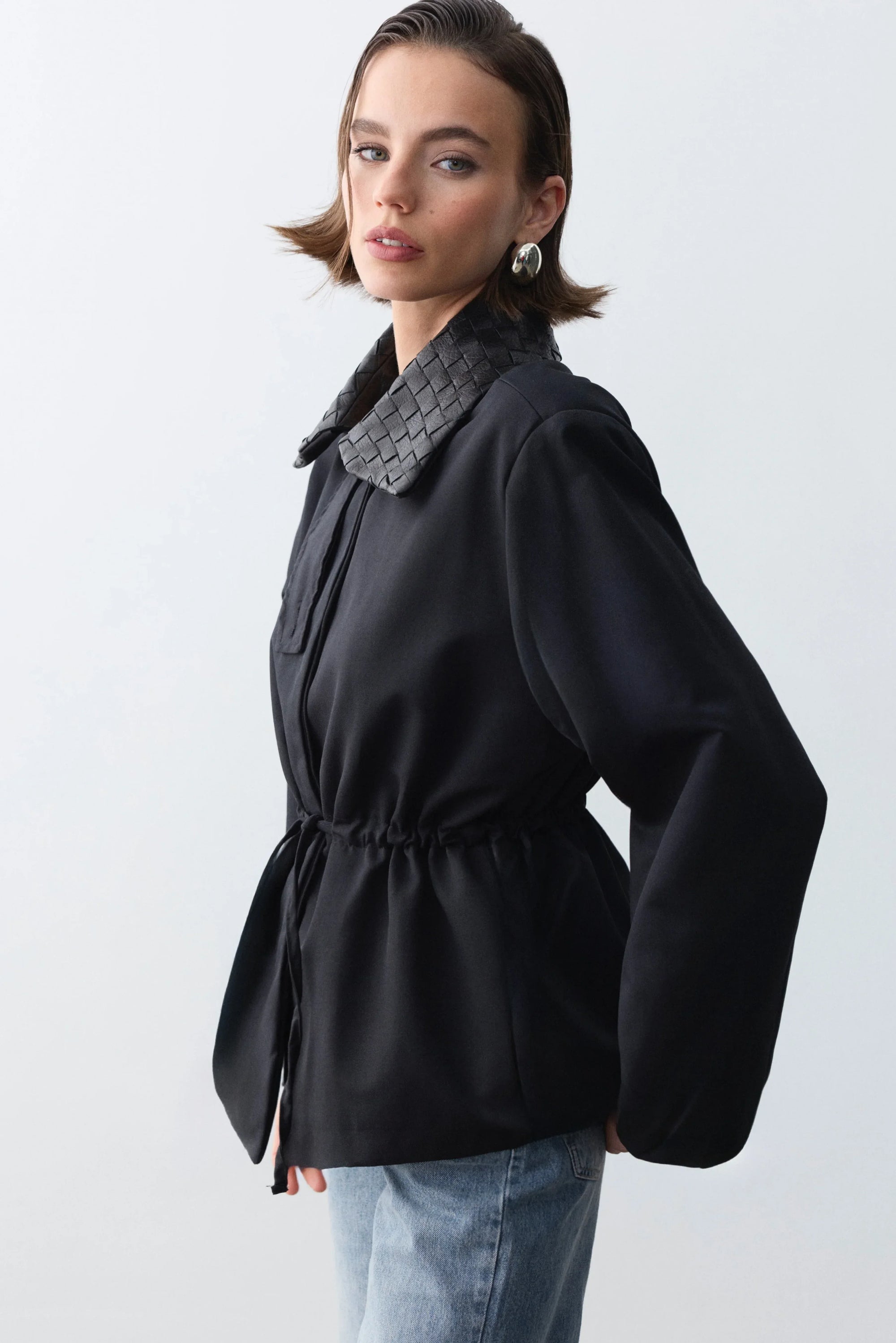 Milena Deri Yakalı Trench-Siyah - Sümeyye Kaçmaz