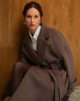 Mara Kuşaklı Kaşmir Palto - Boz Kahve - Sümeyye Kaçmaz