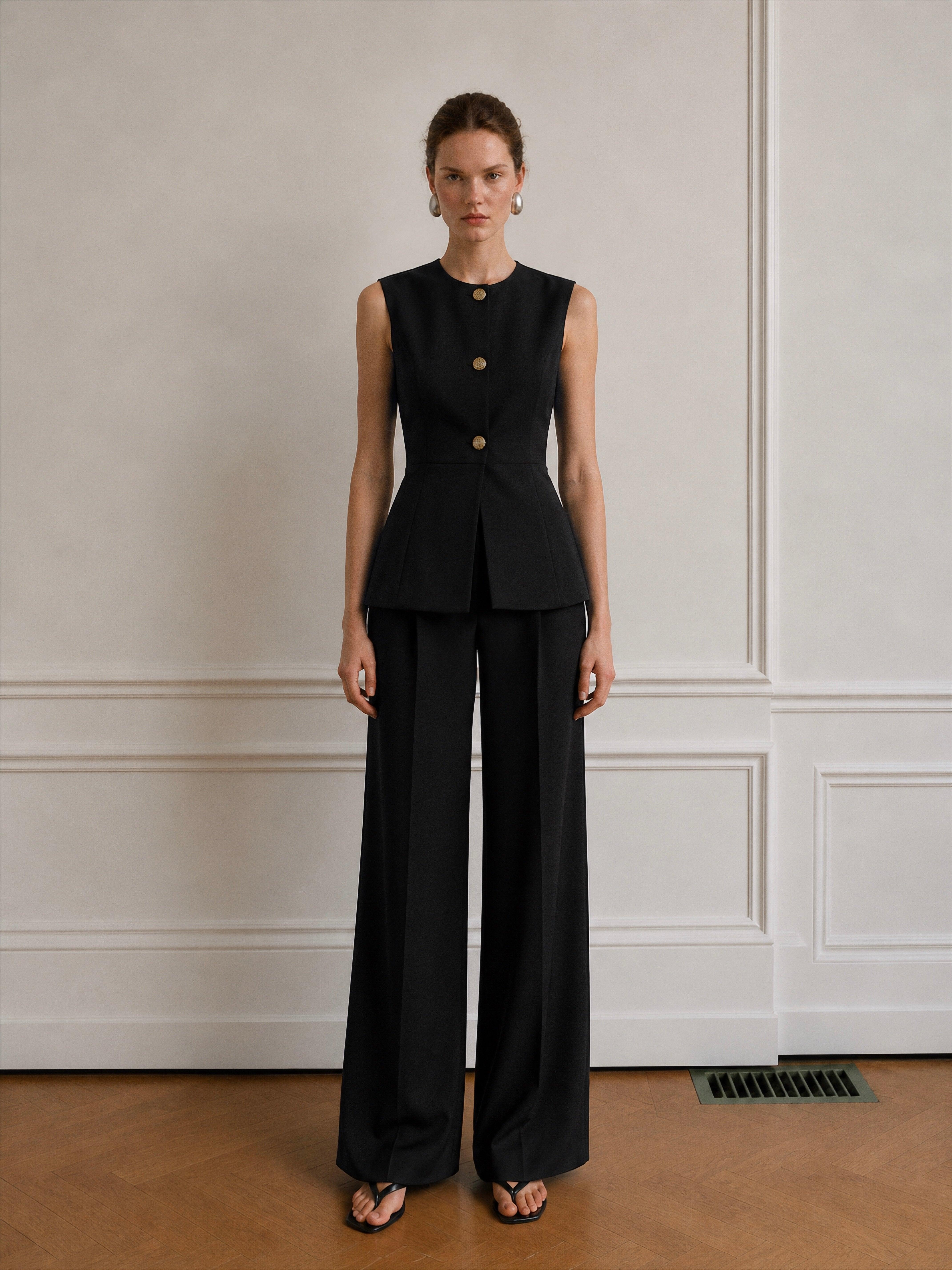 June Peplum Detail Vest Set - Black – Sümeyye Kaçmaz