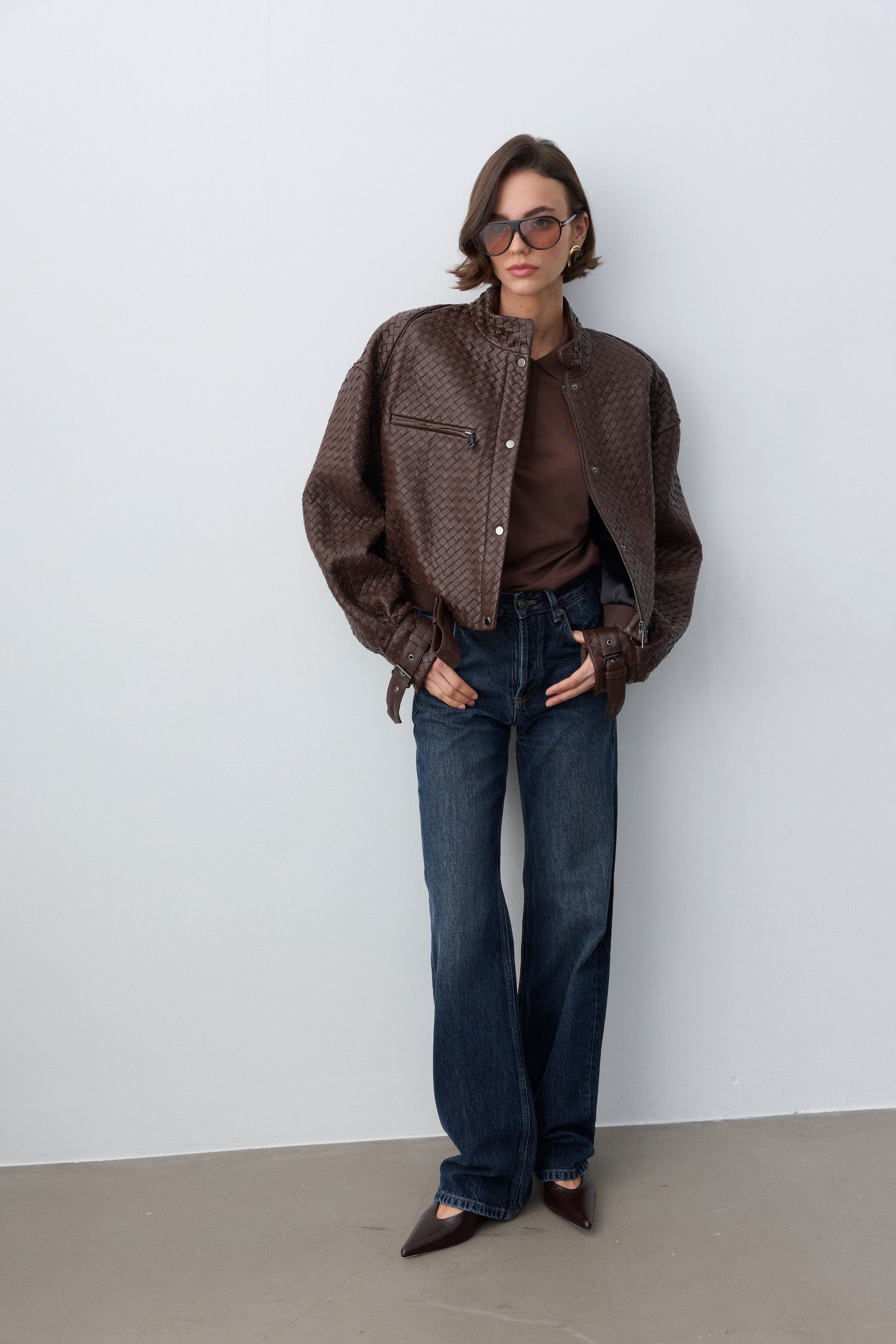 Bridget Örgü Deri Ceket-Kahve