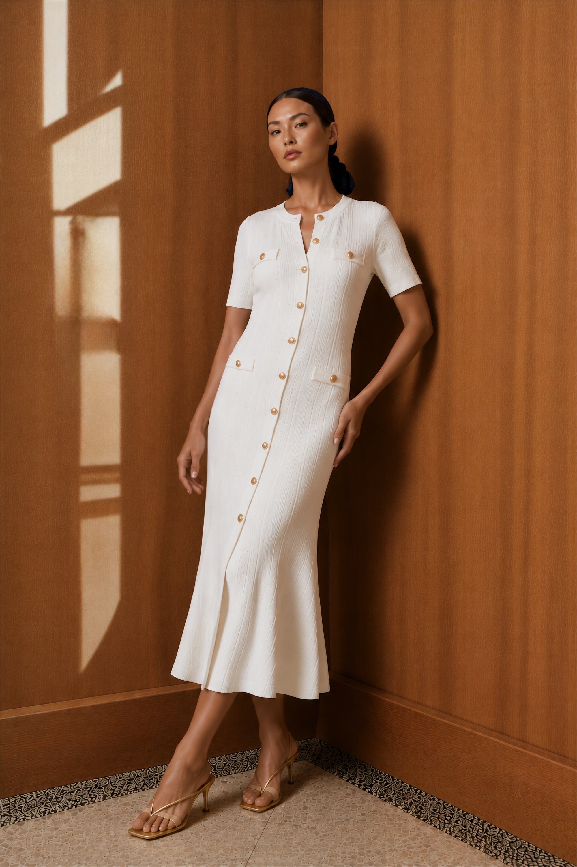 Naomi Gold Buttoned Knit Dress