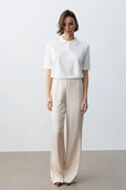 Palazzo Saten Pantolon-Bej - Sümeyye Kaçmaz