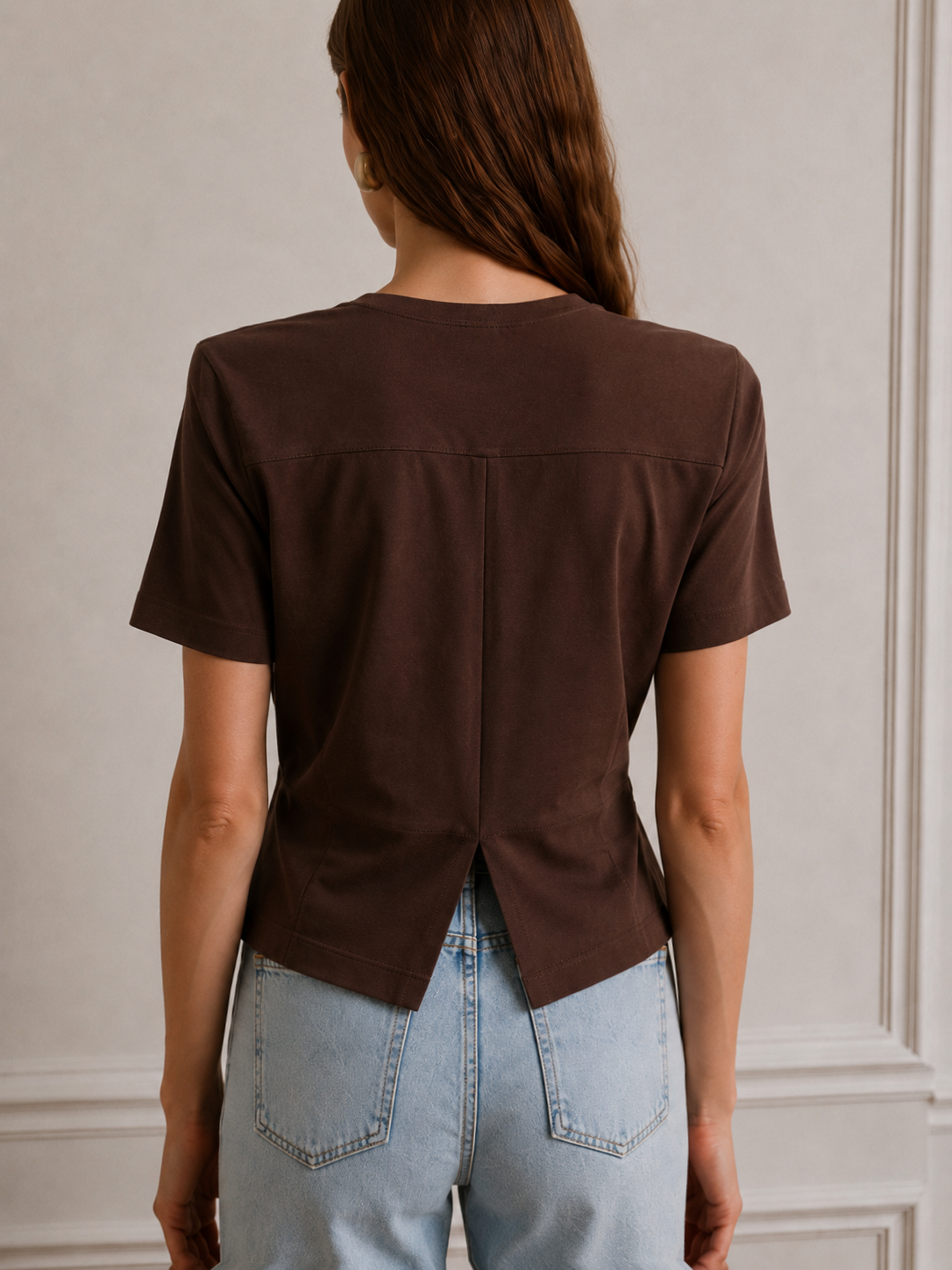 Lindy Vatkalı Bel Büzgülü T-Shirt - Kahve