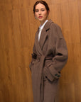Mara Kuşaklı Kaşmir Palto - Boz Kahve - Sümeyye Kaçmaz