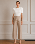 Muse Gabardin Pile Detaylı Pantolon-Bej