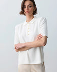 Vatkalı Polo Yaka Triko -Beyaz - Sümeyye Kaçmaz