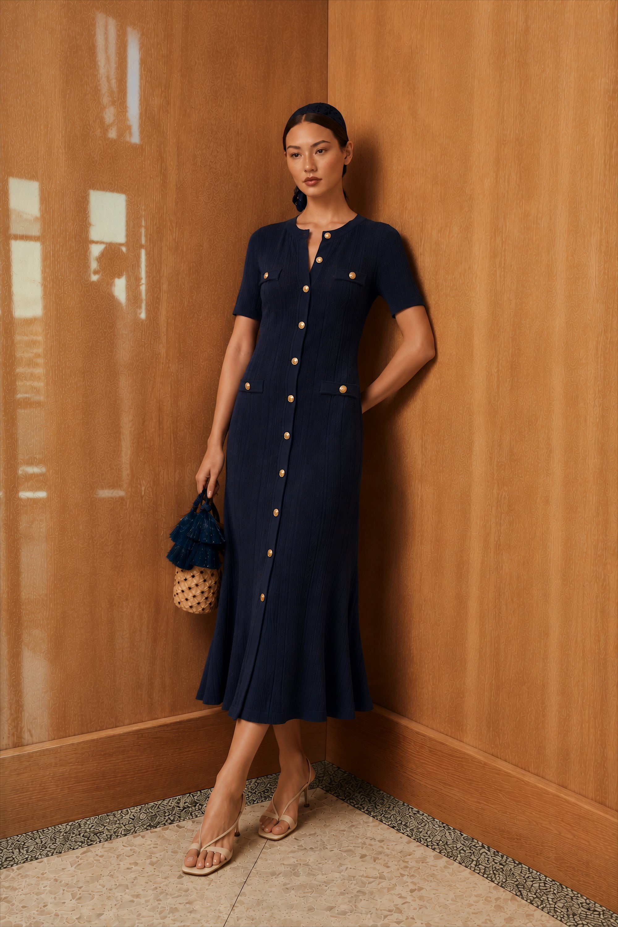Naomi Gold Buttoned Knit Dress
