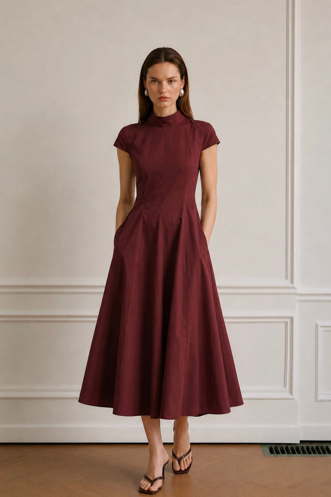 Judy Poplin Elbise-Bordo
