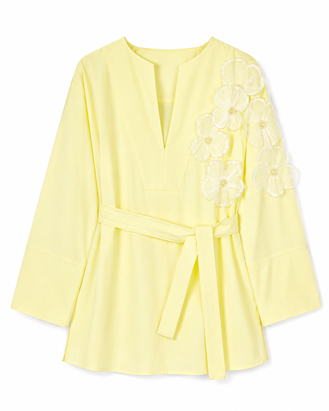 Aksesuar Detaylı Kuşaklı Poplin Tunik- Sarı