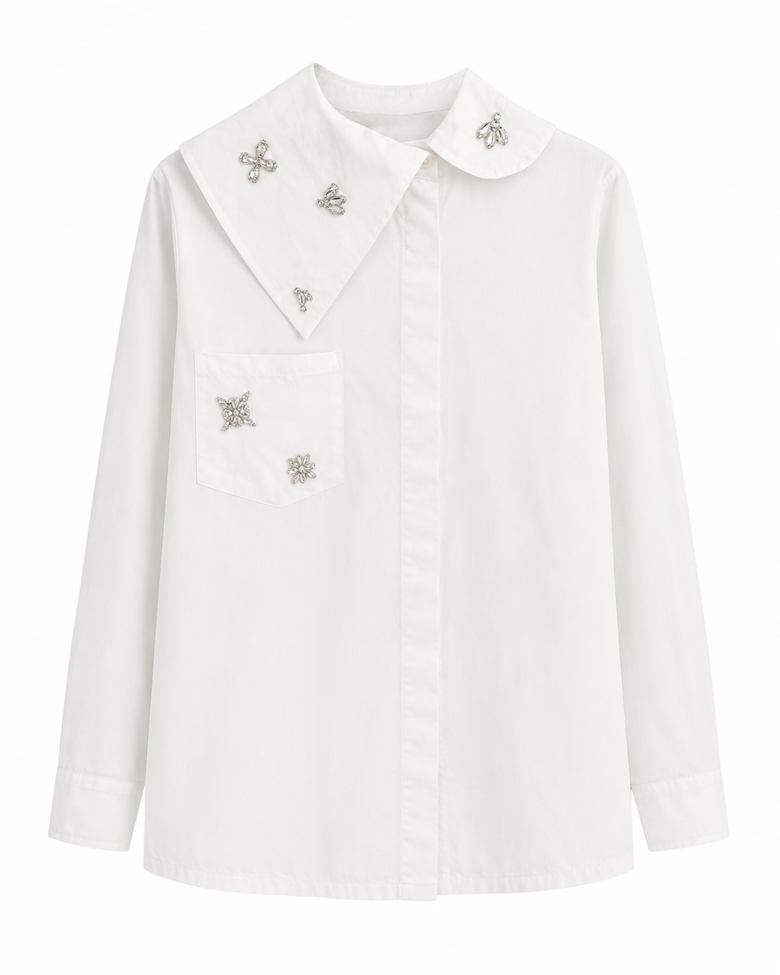 Taş Detaylı Poplin Tunik- Beyaz