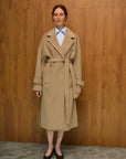 Mara Kuşaklı Kaşmir Palto - Sütlü Kahve - Sümeyye Kaçmaz